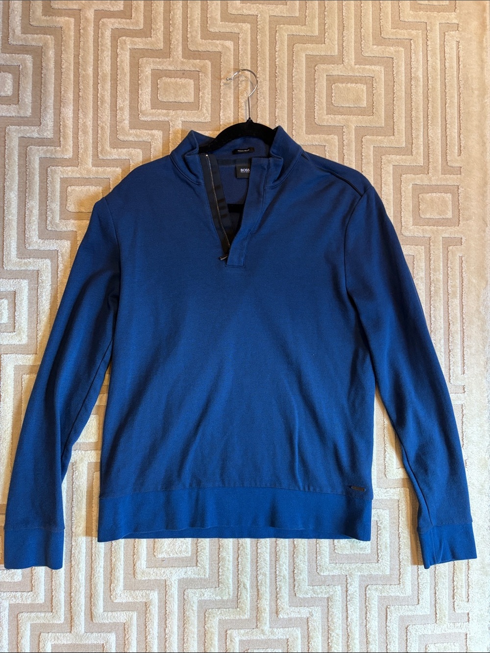 BOSS Men's Royal Blue Zip-Up Mock Neck Sweater